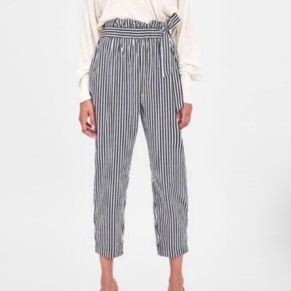 Zara Women’s Trouser pants Navy/White Stripes pockets Coastal Nautical XS